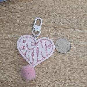 Pink and White Heart Key & Card Holder with Pom-Pom
